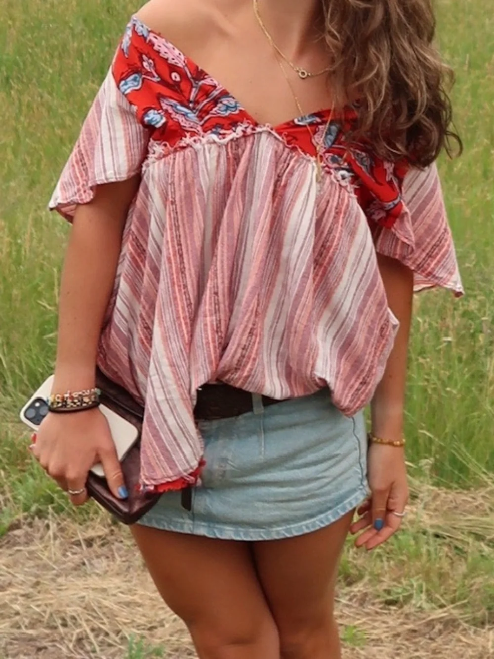 Free People Red and Cream Striped Mini Dress - Picture 2 of 3